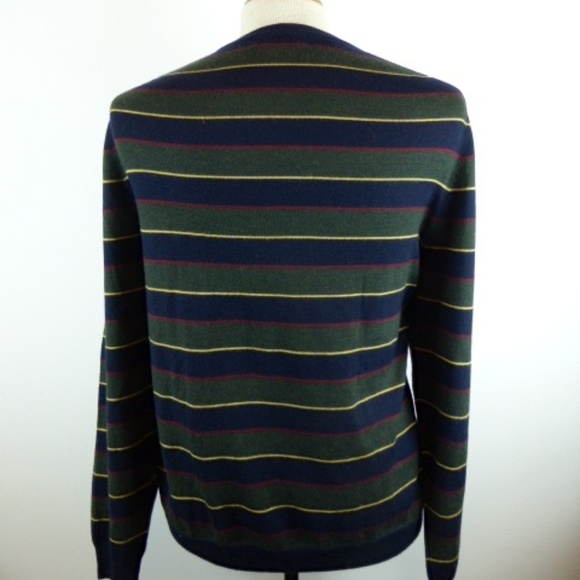 Brooks Brothers blue green stripe merino wool rugby crew neck sweater L preppy - Picture 4 of 5